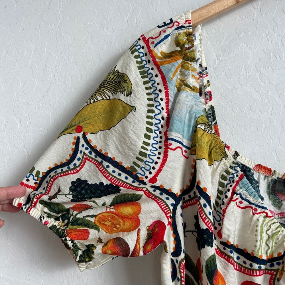Primark Dress 14 Mini Puff Sleeve Flutter Hem Tropical Fruit Colorful Print - Picture 4 of 13